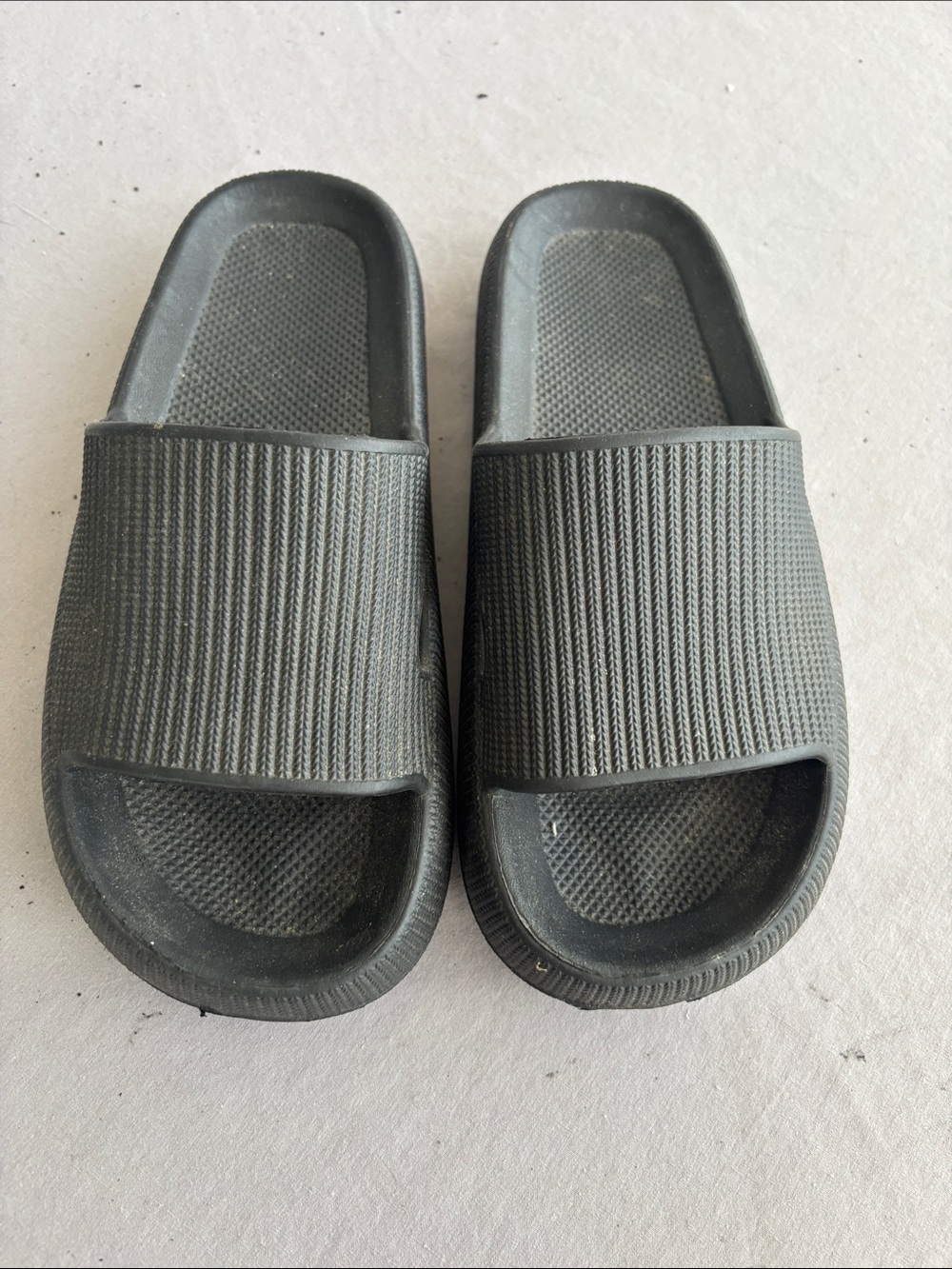 Black Slide Sandals - Textured Strap
